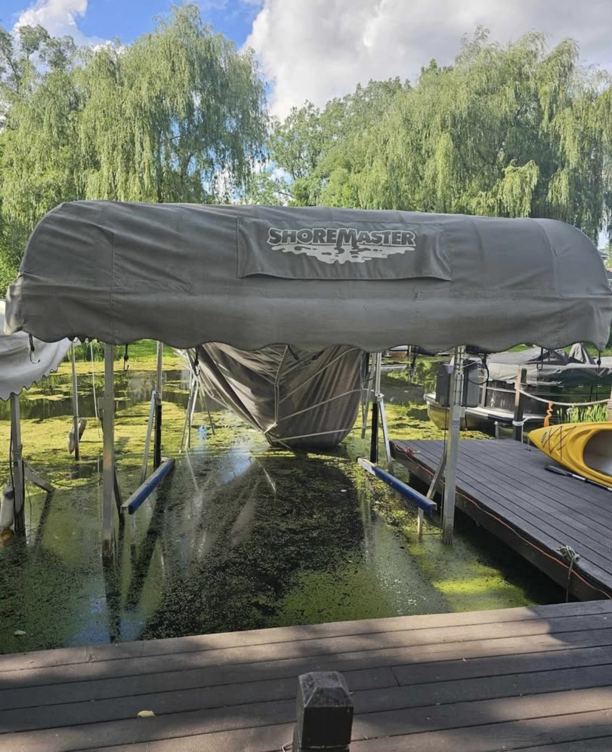 Boat lift canopy before replacement